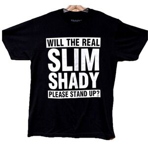 Eminem Real Slim Shady Tshirt Size L Black‎ White Please Stand Up Rap Artist